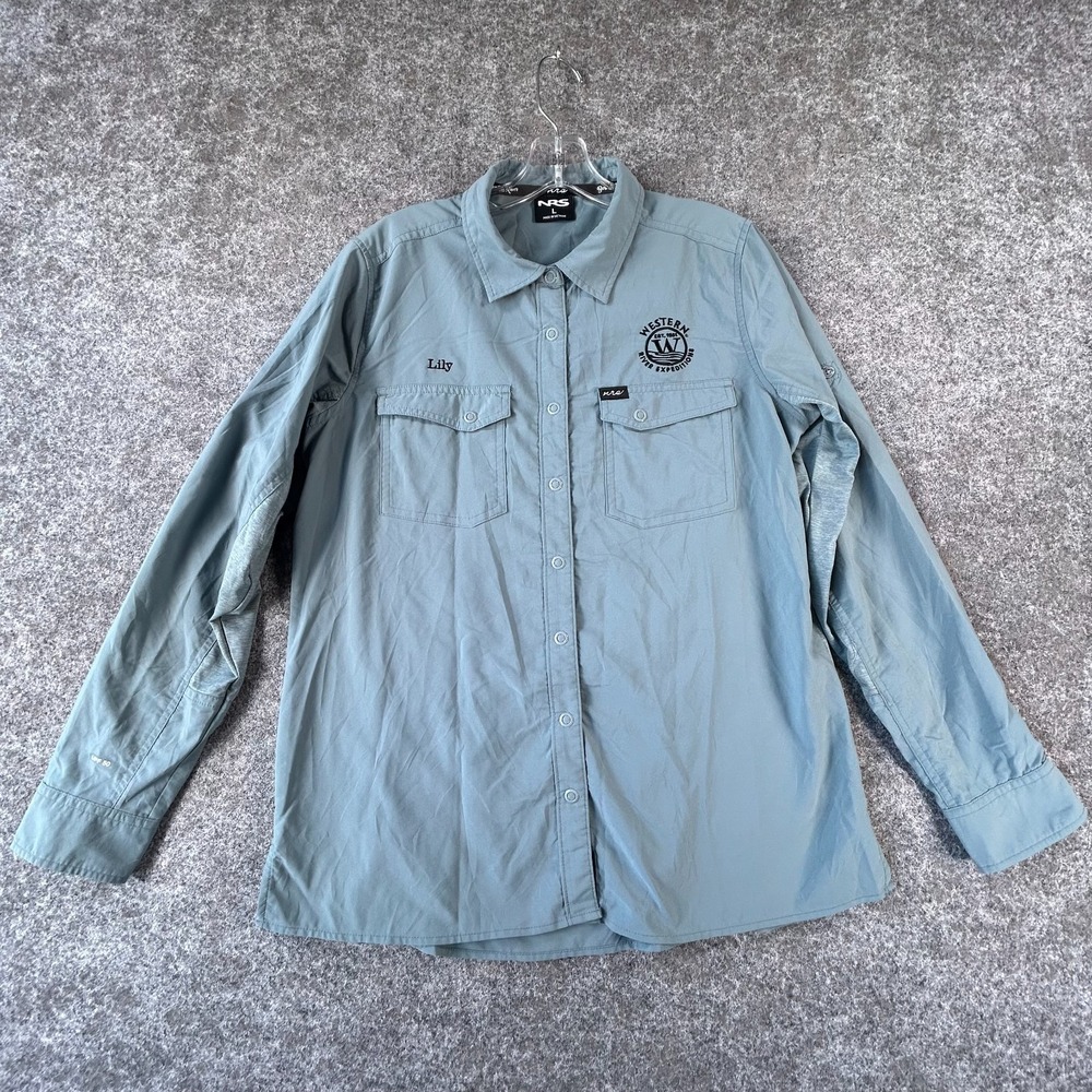 NRS Guide Shirt Womens L Sterling Blue Riding Western River Expeditions UPF 50